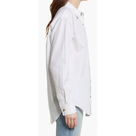 Re/Done White Oversized Contrast Stitching Cotton Buttondown Shirt - M - Picture 3 of 9